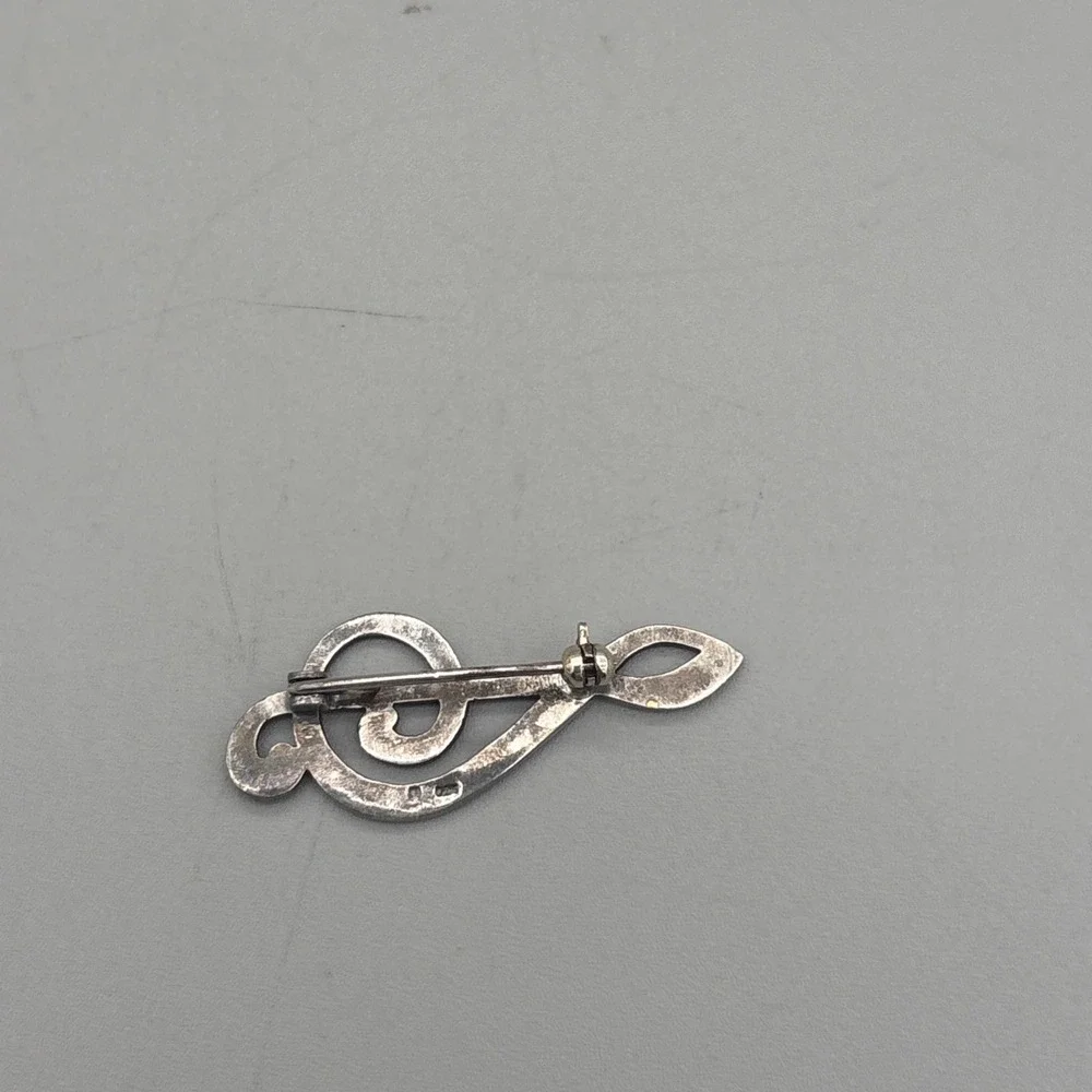 Sterling Silver‎ Marcasite Brooch Treble Clef Music Note 925 1.5